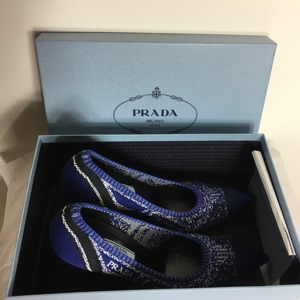 Prada Stretch Knit leather Blue Pump - Picture 7 of 9